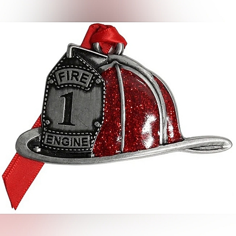 Gloria Duchin Firefighter Fire Hat Helmet Christmas Tree Ornament Pewter Xmas
